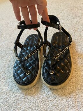 Black Quilted Chain-Trim Women’s Sandals
